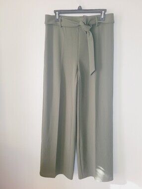 NYCC Wide Leg Pants Tie Waist Olive Green Women's Size 8 Office Preppy Pull-on